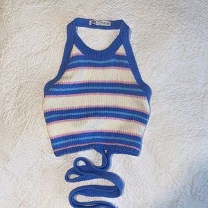 Small Knit Zara Blue, White, Pink Tie Top